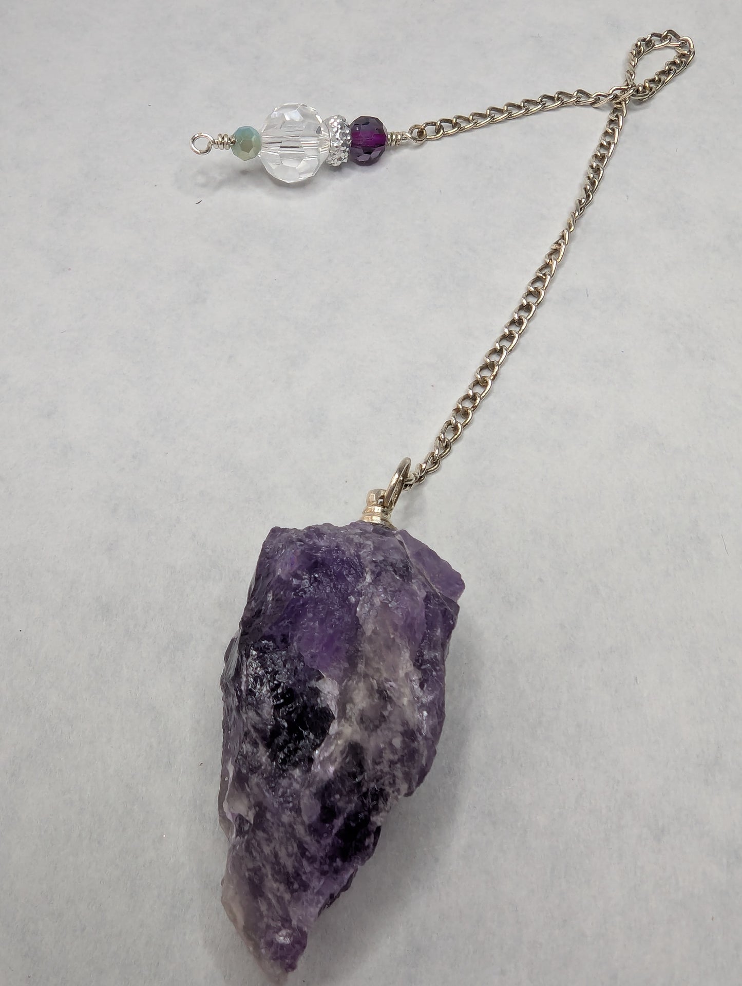 PENDULUM - Amethyst Pendulum - Raw amethyst with clear & purple beads
