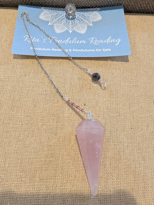 PENDULUM - Rose Quartz Pendulum - smooth rose quartz and pink/smokey glass beads