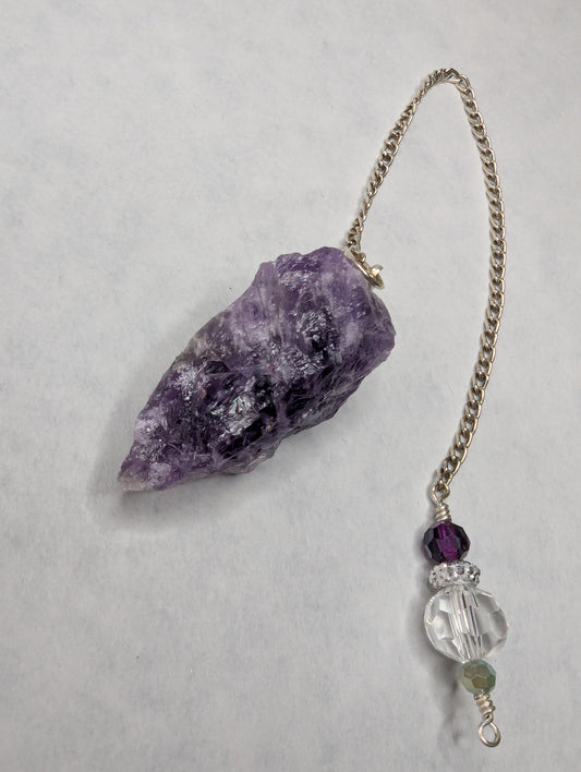 PENDULUM - Amethyst Pendulum - Raw amethyst with clear & purple beads