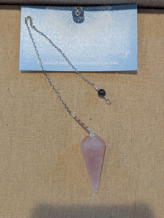 PENDULUM - Rose Quartz Pendulum  - smooth rose quartz and pink/smokey glass beads