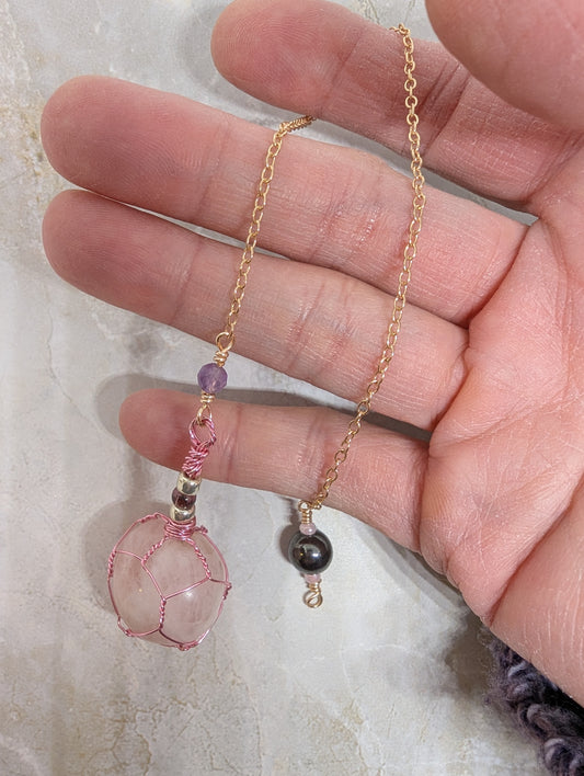PENDULUM - Rose Quartz wrapped with pink wire