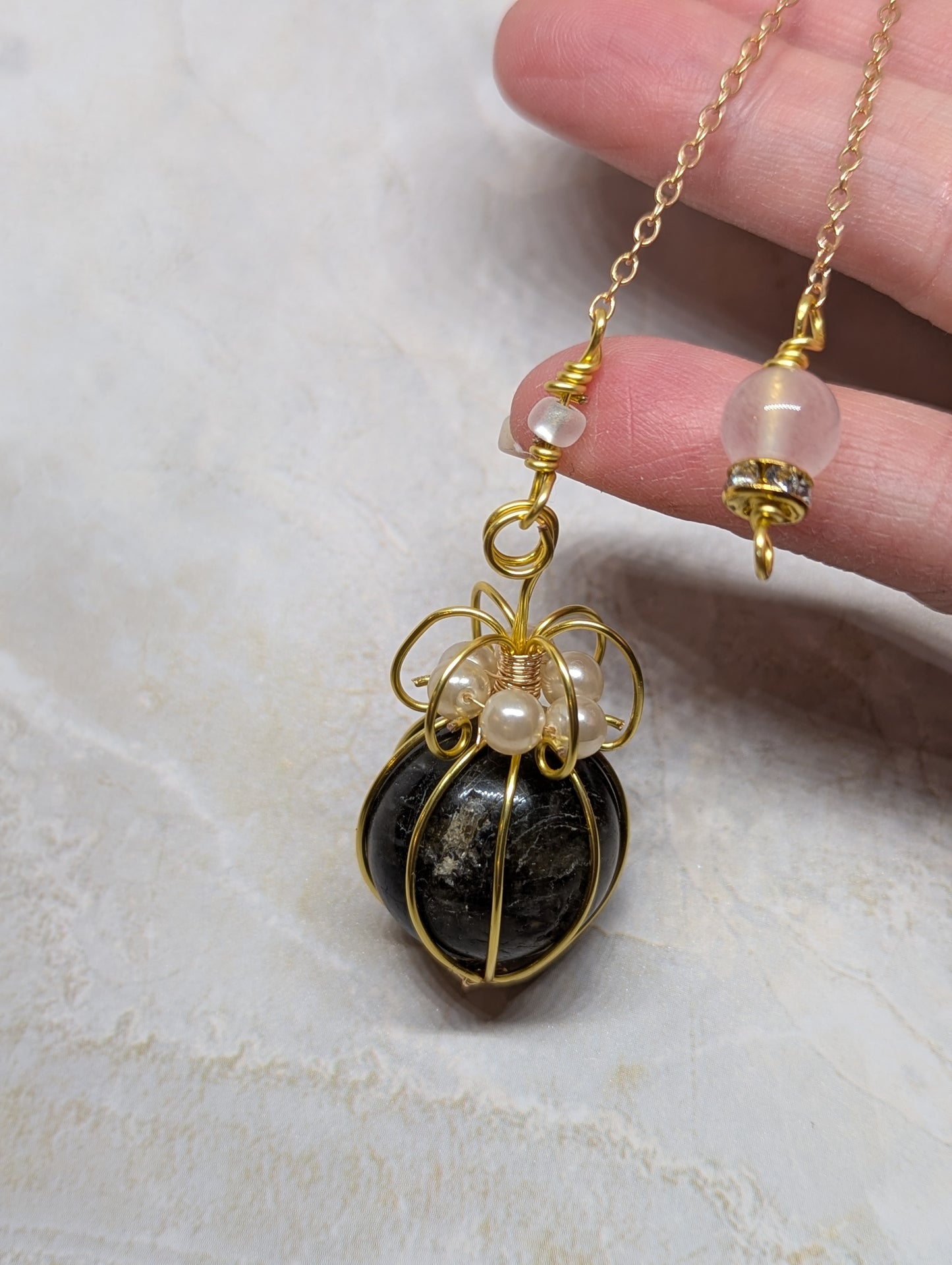PENDULUM - Labradorite sphere wrapped with gold-color wire