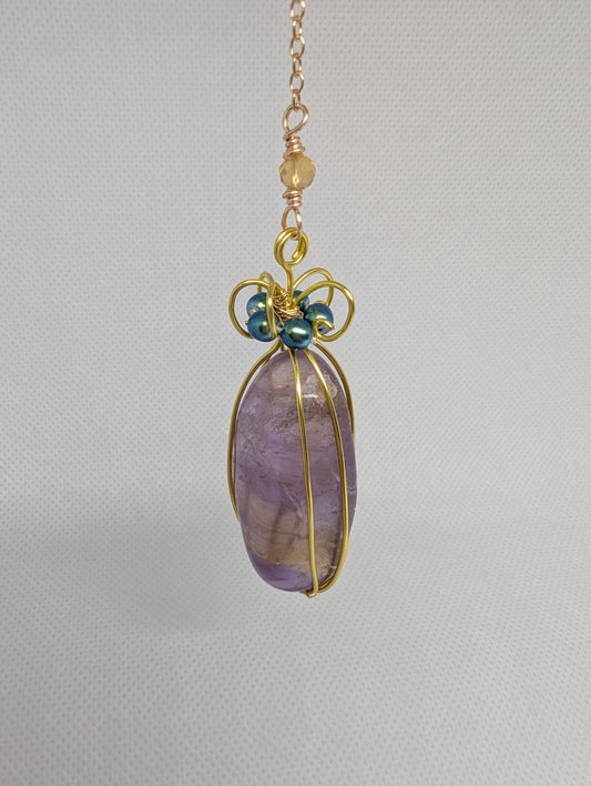 PENDULUM - Anetrine (amethyst & citrine) wrapped with Gold-colored wire