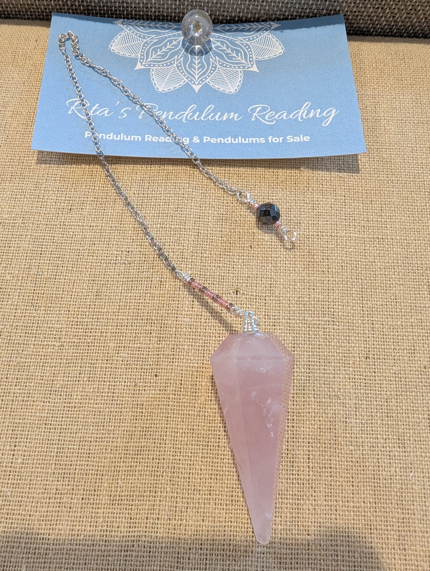 PENDULUM - Rose Quartz Pendulum  - smooth rose quartz and pink/smokey glass beads